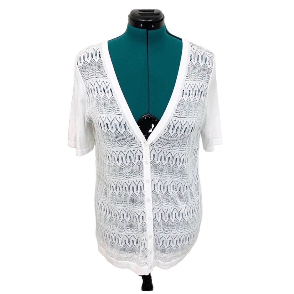 NWT Talbots Top Button Down White Short Sleeves Open Weave 0X NWT